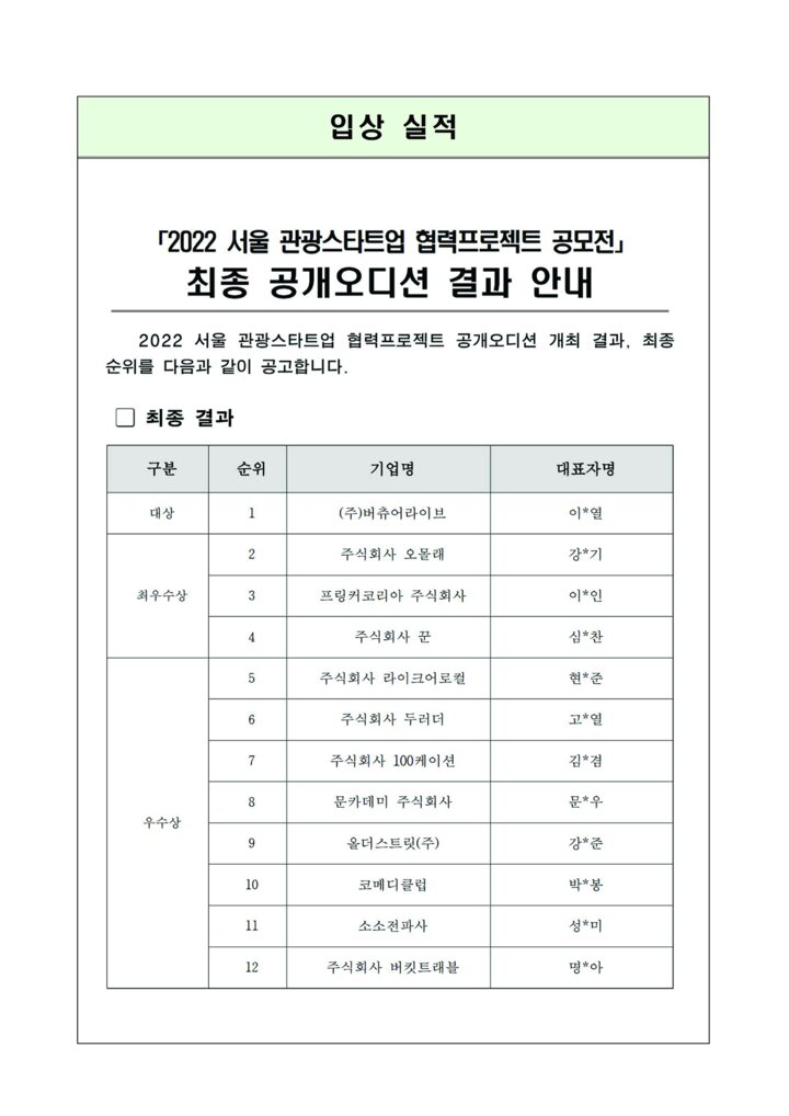 2022 Seoul Tourism Startup Collaboration Project Public Audition